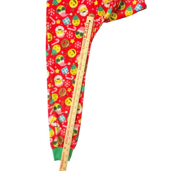 Sleep On It Emoji Christmas Union Suit Kids M 10/12 Red Santa Hooded Pajamas - Picture 6 of 9